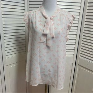 Forever 21 Sheer Secretary Bow Blouse with Pink Bow Print